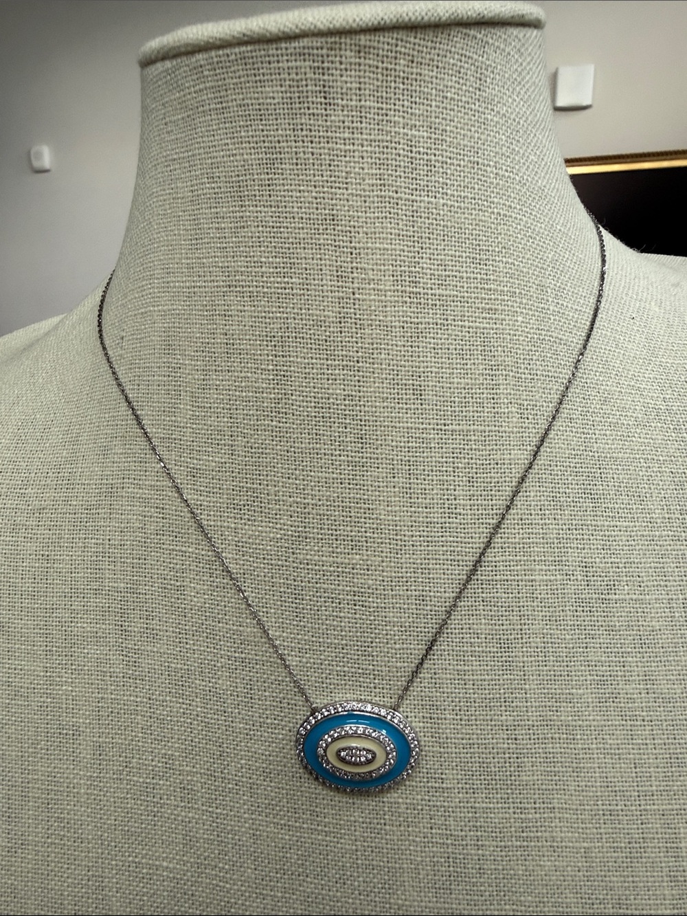 Turquoise Oval Enamel Pendant Necklace - Women Jewelry